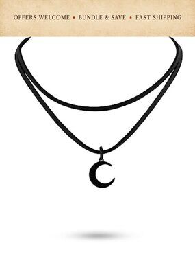 Layered Black Moon Choker Necklace Zinc Alloy Faux Leather Gothic Boho Style